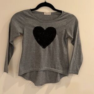 Girls Gray Long Sleeve T Shirt Top Size 8-9 y 133cm with sequins heart pattern